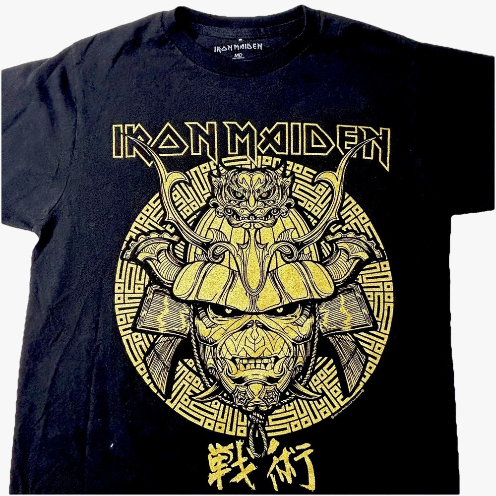Iron Maiden Senjutsu Samurai T-Shirt Mens M Japan Gold Double Sided Graphic 2021
